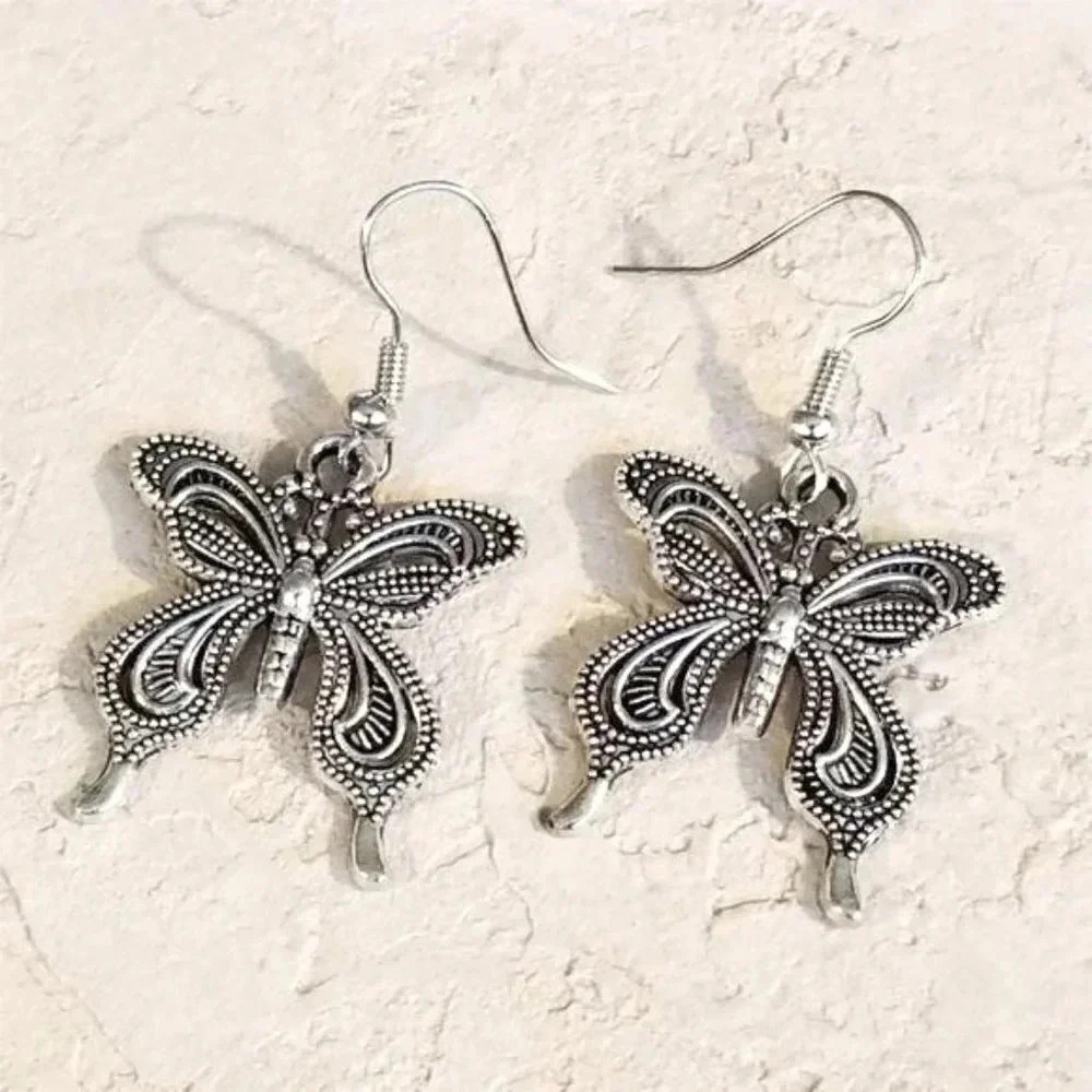 Silver Filigree Butterfly Art Nouveau Earrings